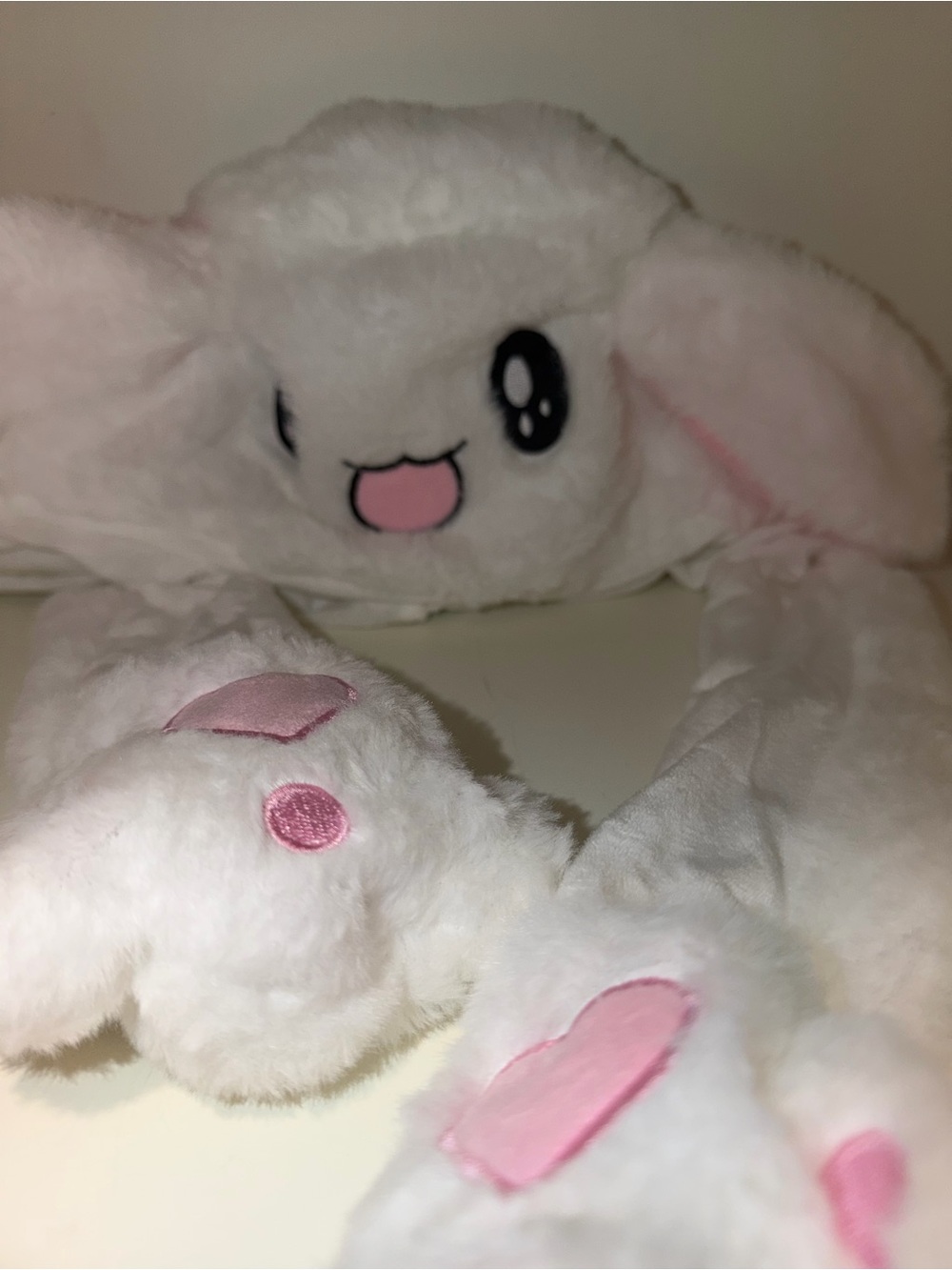 Cute White Plush Bunny Ear Headband with Pink Accents